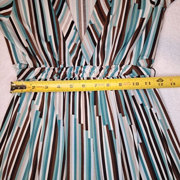 BCBG Max Azria Womens Blue Brown White Striped Dress Size Large - Picture 4 of 7